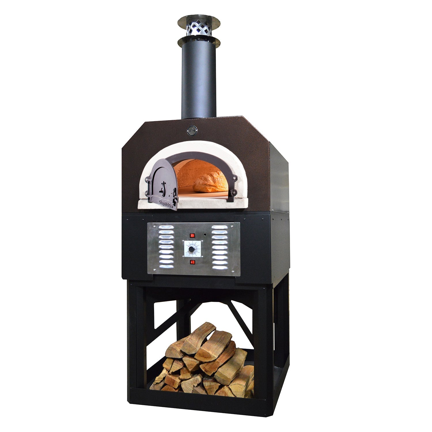 Chicago Brick Oven CBO-750 Hybrid Pizza Oven (Residential) with Hood & Black Base Stand CBO-O-STD-750-HYB-R
