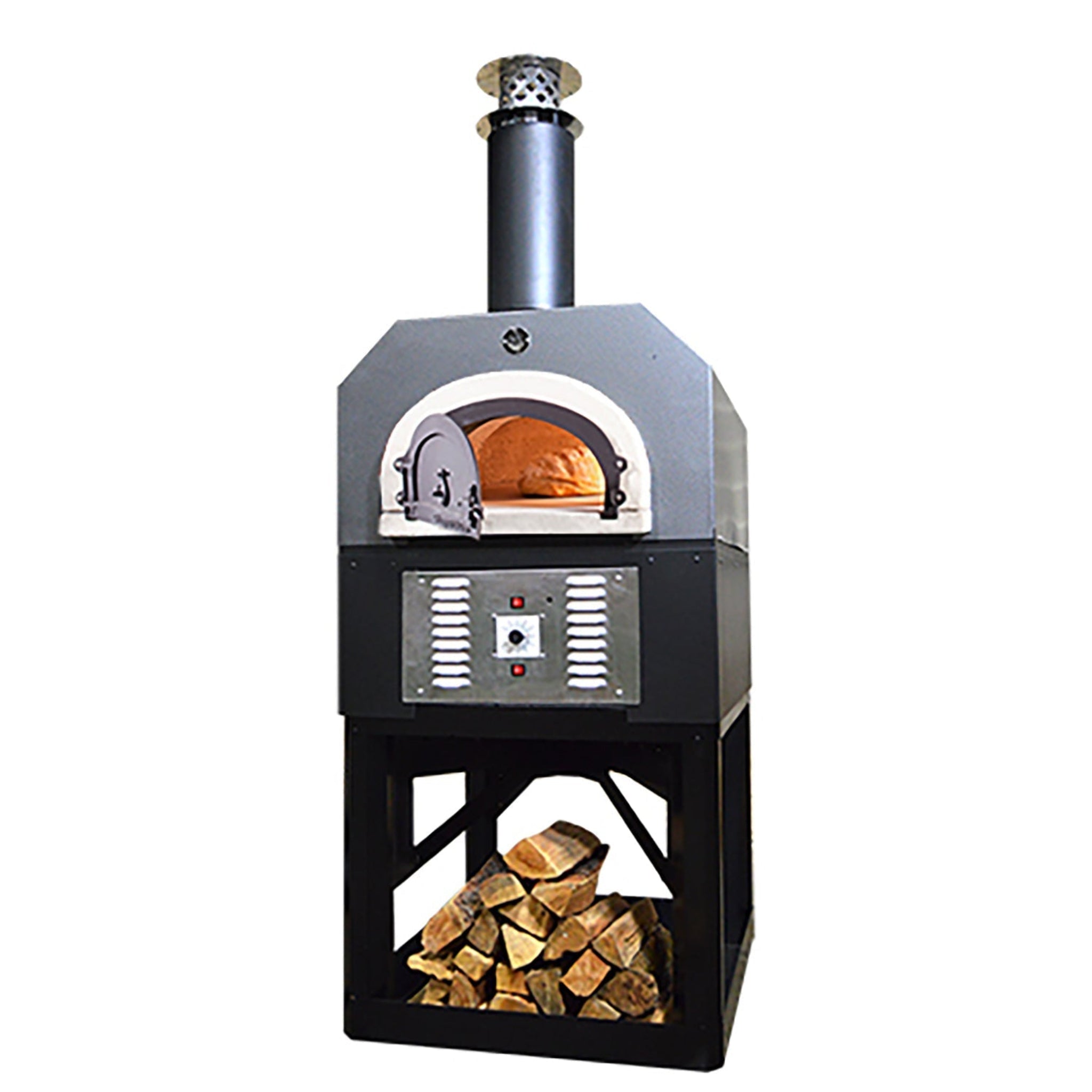 Chicago Brick Oven CBO-750 Hybrid Pizza Oven (Commercial) with Hood & Black Base Stand CBO-O-STD-750-HYB-C