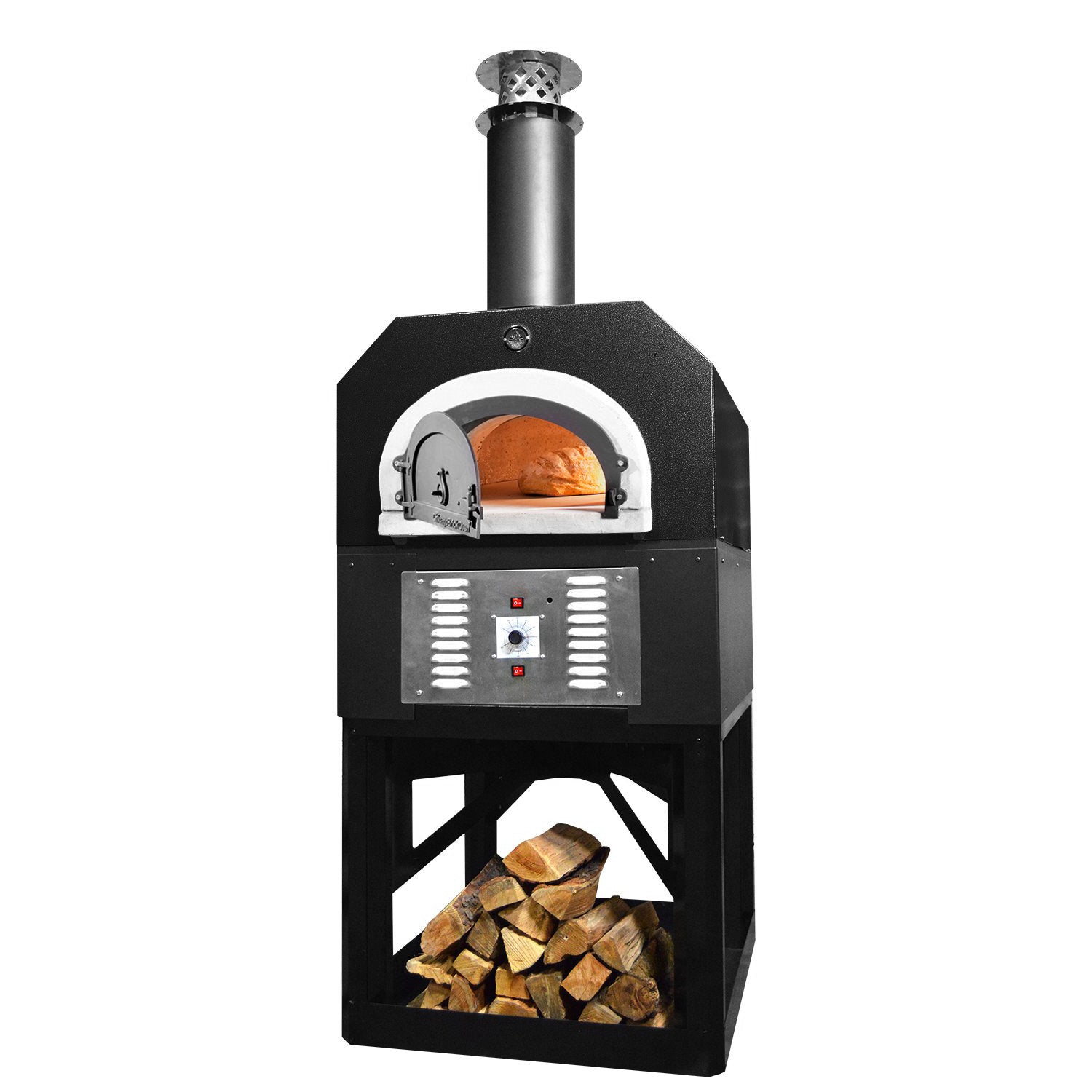 Chicago Brick Oven CBO-750 Hybrid Pizza Oven (Residential) with Hood & Black Base Stand CBO-O-STD-750-HYB-R