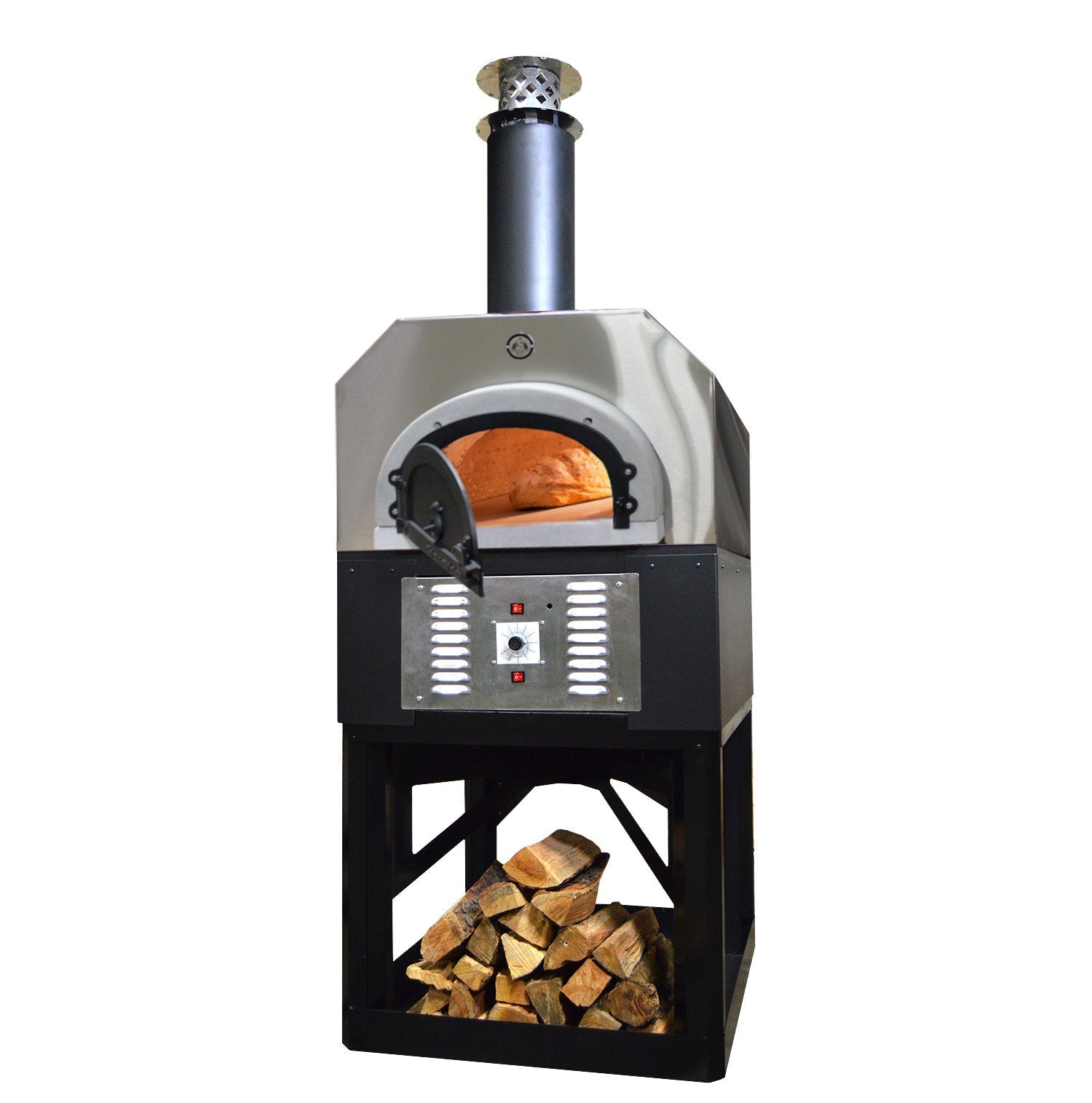 Chicago Brick Oven CBO-750 Hybrid Pizza Oven (Residential) with Hood & Black Base Stand CBO-O-STD-750-HYB-R