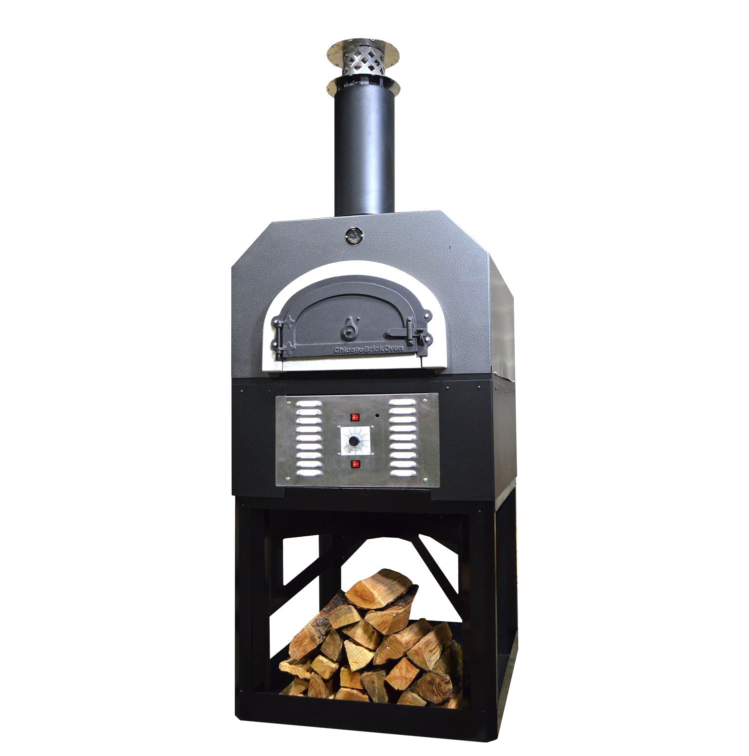 Chicago Brick Oven CBO-750 Hybrid Pizza Oven (Residential) with Hood & Black Base Stand CBO-O-STD-750-HYB-R