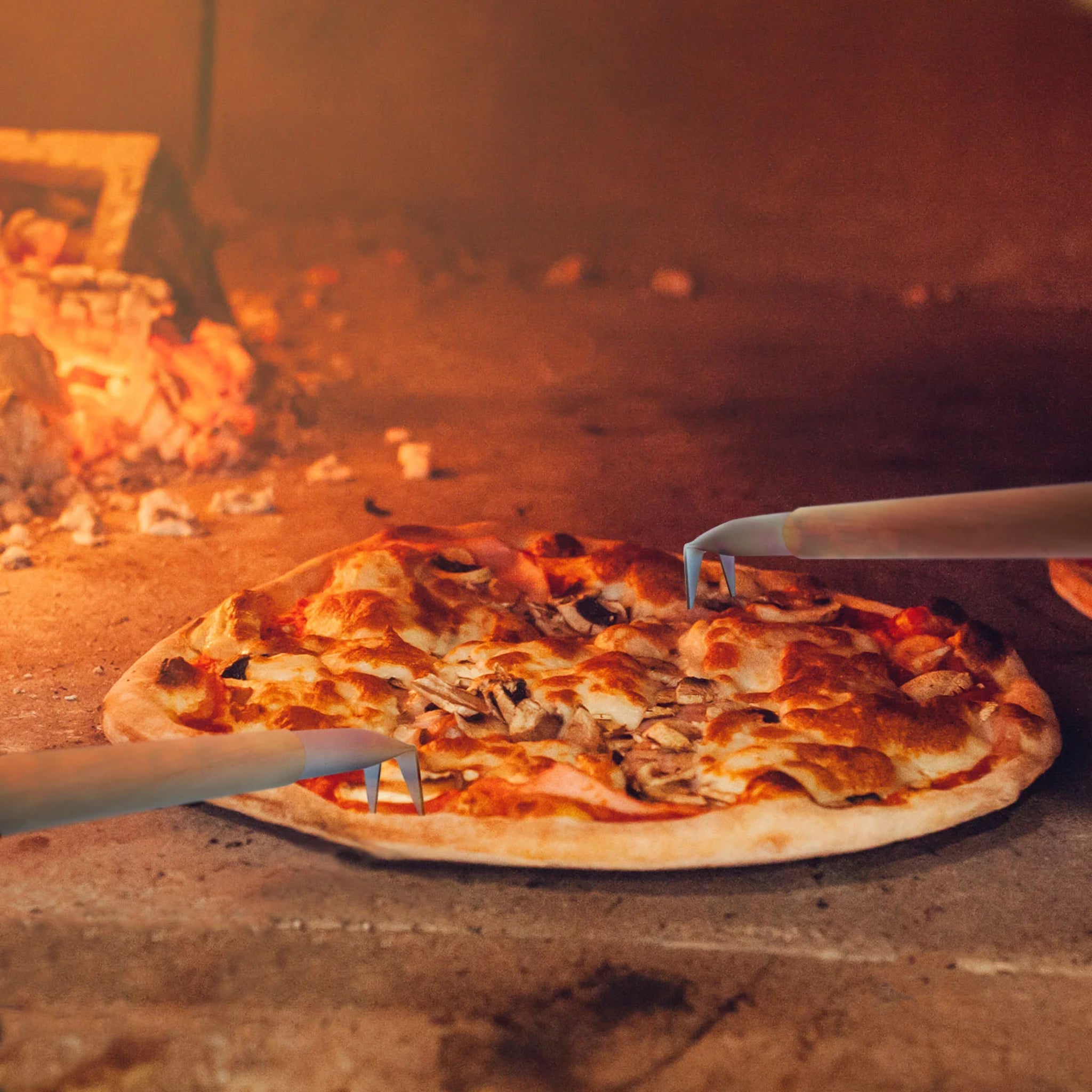 Chicago Brick Oven Aluminum 17.5" Pizza Spinner Turning Fork with Wooden Handle and Leather Strap (2-Pack) CBO-A-PZA-SPN-2PK